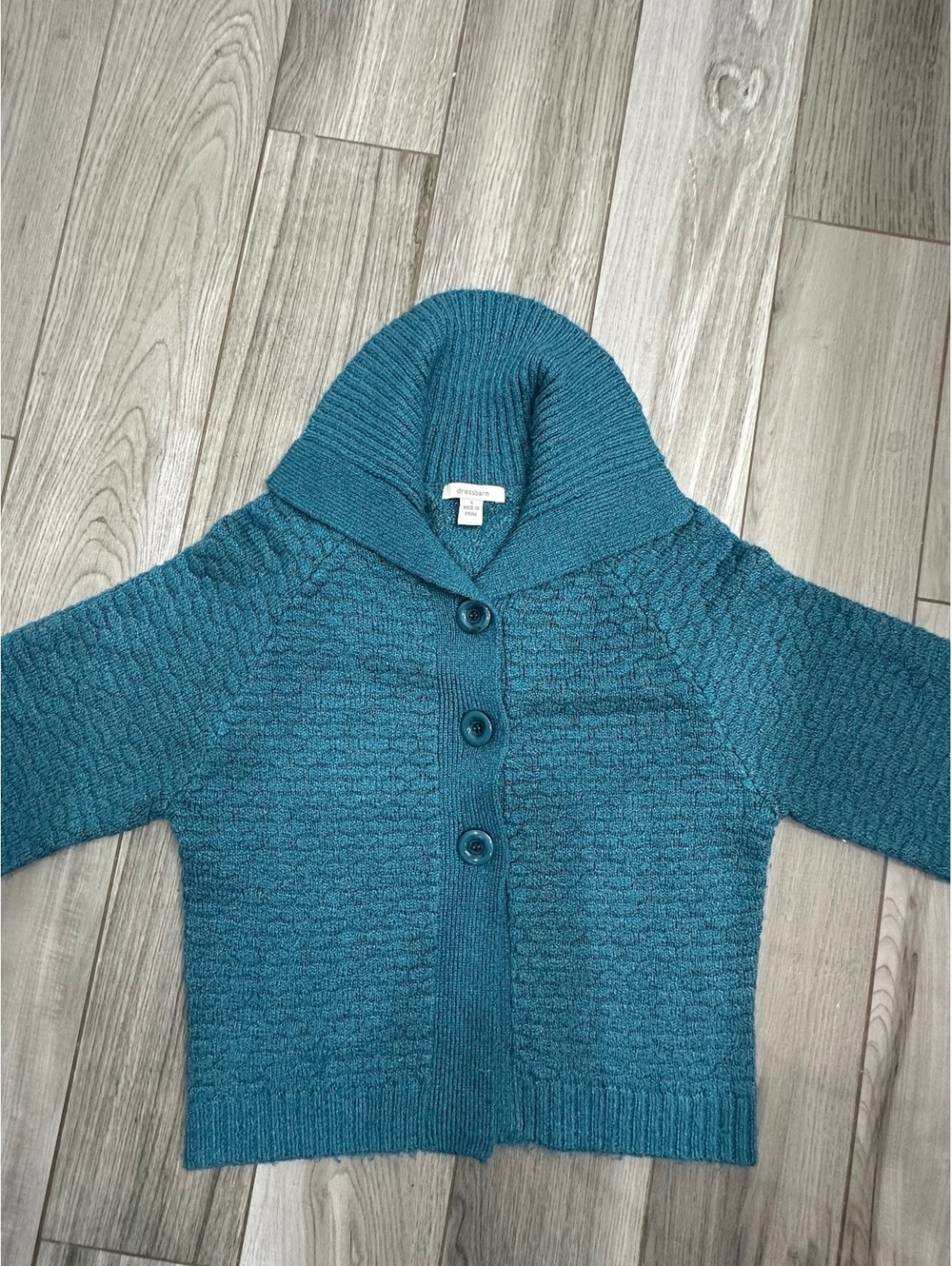 Y2K Dressbarn Teal Button-Up Hooded Cardigan Sweater Small